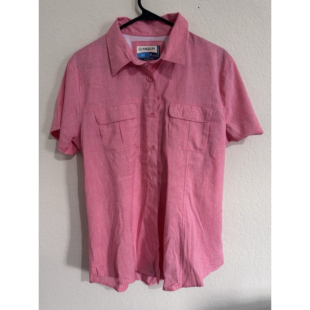 Magellan Outdoors Fish Gear Pink Short Sleeve Fishing Shirt Womens XL Classic